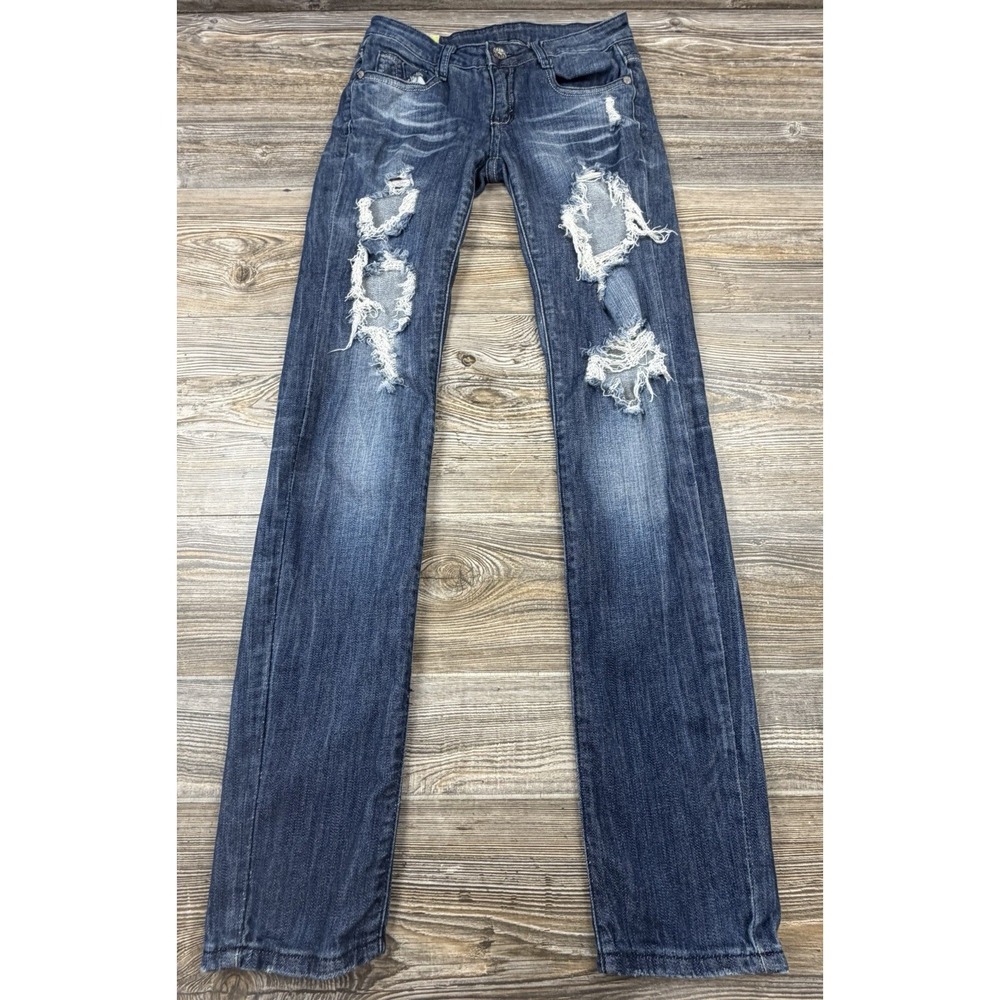 Machine Womens Distressed Nouvelle Jeans Blue Denim Low-Rise Size 27/33